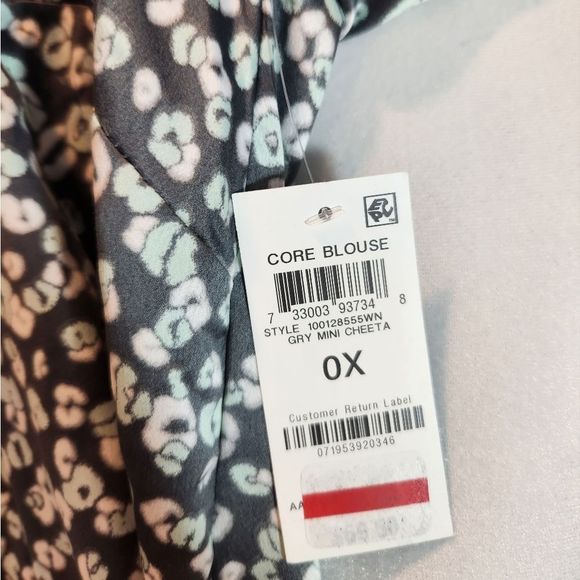 Alfani grey floral long sleeve button up blouse silky feel 100% polyester - Picture 8 of 9